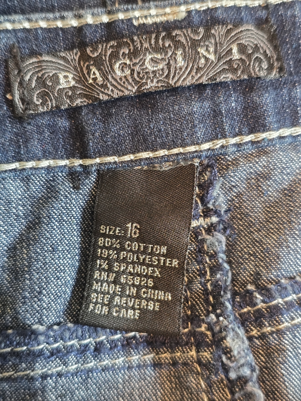 Baccini 16 Blue Jean Denim Skirt Midi Dark Wash Jewels Bling Pockets No Slits - Picture 5 of 8